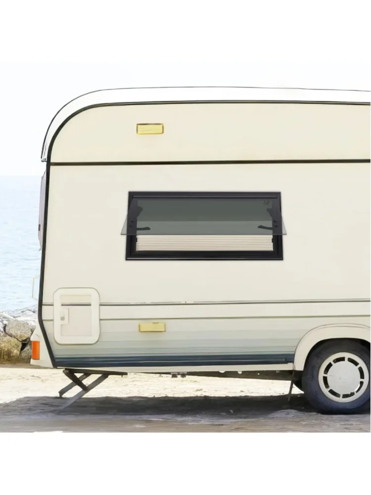 Bymaocar 700x300mm Wohnmobil-Außenfenster RV-Fenster Eckiges Gehärtetes Glas Schwarzes Moskitonetz Sonnenschutz Sichtschutz Lüftungsfenster für Wohnwagen Reisemobil Camper Anhänger Langlebige