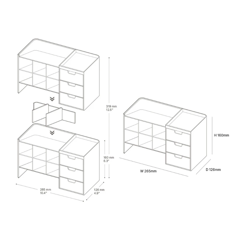 Desktop Stacking Marker 6-grid Inclined Pen Slots Large Capacity Desk Marker Storage Holder with 3 Drawers