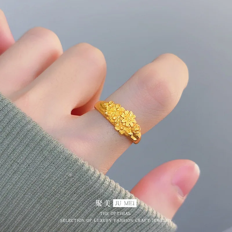 

Luxury 24K 9999 Pure Gold real gold Women's Flower Ring Adjustable Size