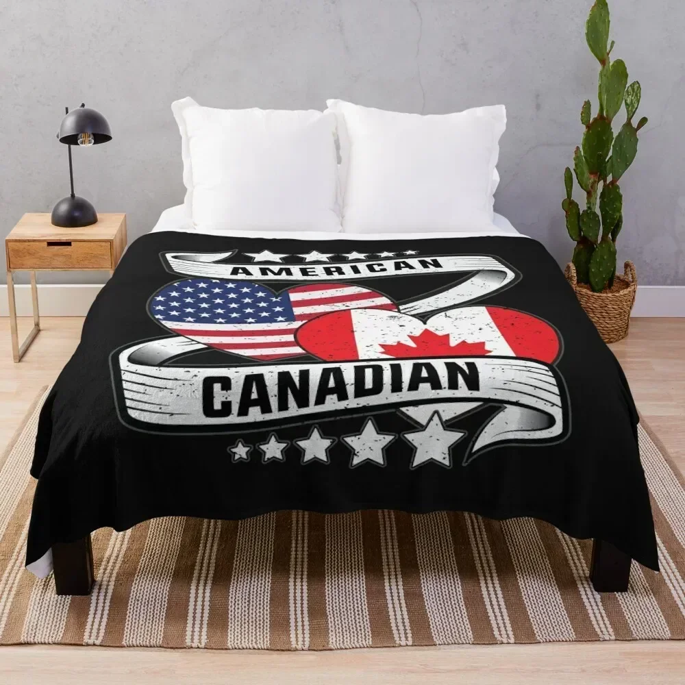 

Half American half Canadian flag, Canadian American Throw Blanket Plaid on the sofa Heavy Fashion Sofas Moving Blankets
