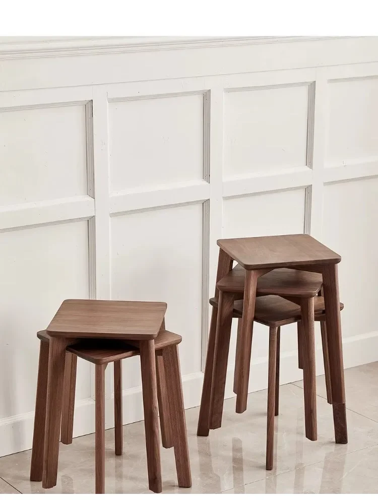 

North American black walnut high stool living room simple small stool bedroom makeup stool all solid wood