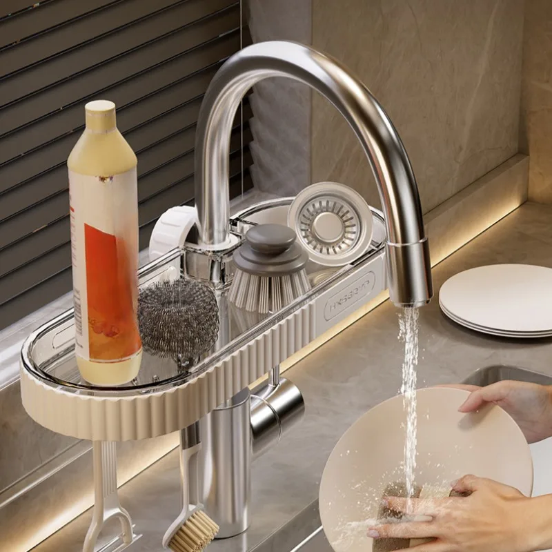 1/2/3 Stück Wasserhahn-Organizer-Rack – verstellbares Teleskop-Waschbecken-Aufbewahrungsregal mit Haken, Geschirrtuch, Schwamm, Aufbewahrungskorb