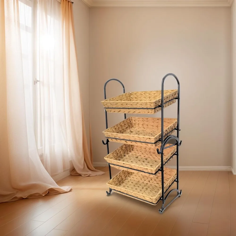 Stackable Rattan Snack Display Rack | Multi-Function Candy Organizer Shelf for Store & Home Use