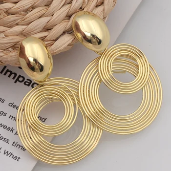 Trendy Big Round Statement Earrings for Women Golden Silver Color Metal Geometry Dangle…