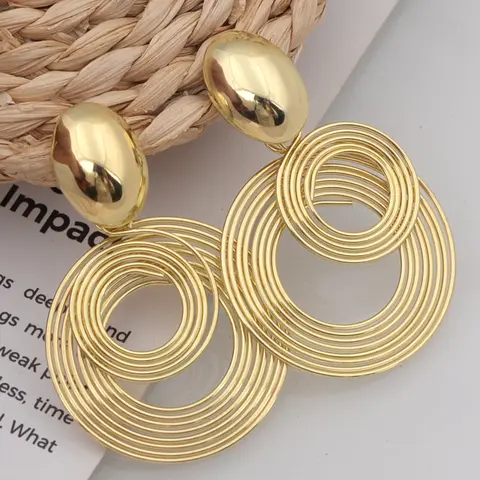 Pendientes llamativos redondos grandes a la moda para mujer, pendientes colgantes geométricos de Metal de Color dorado y plateado, joyería Simple europea