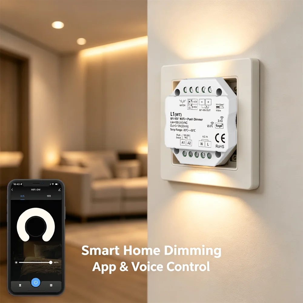 0/1-10V WiFi ZigBee + RF + Push Dimmer L1 L1(WT) L1(WZ) 2.4G Single Color Push Dimmer for COB 5050 Single Color LED Strip Light view 3