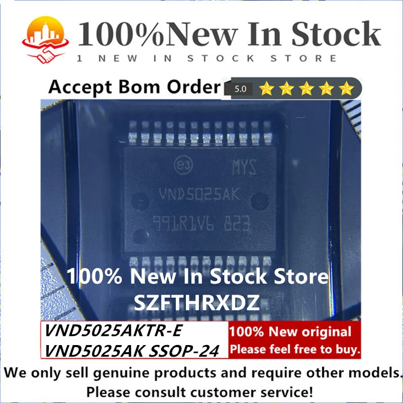 

100% NEW ORIGINAL VND5025AKTR-E SSOP-24 VND5025AK SSOP24 VND5025AK-E Current Limit SW 2-IN 2-OUT to 57A Automotive 24-Pin