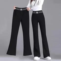 Black Mirco Flare Bottoms Ankle Pants M Letter Elastic High Waisted Trouser Women Clothing Casual Thin Autumn Office Lady Trend