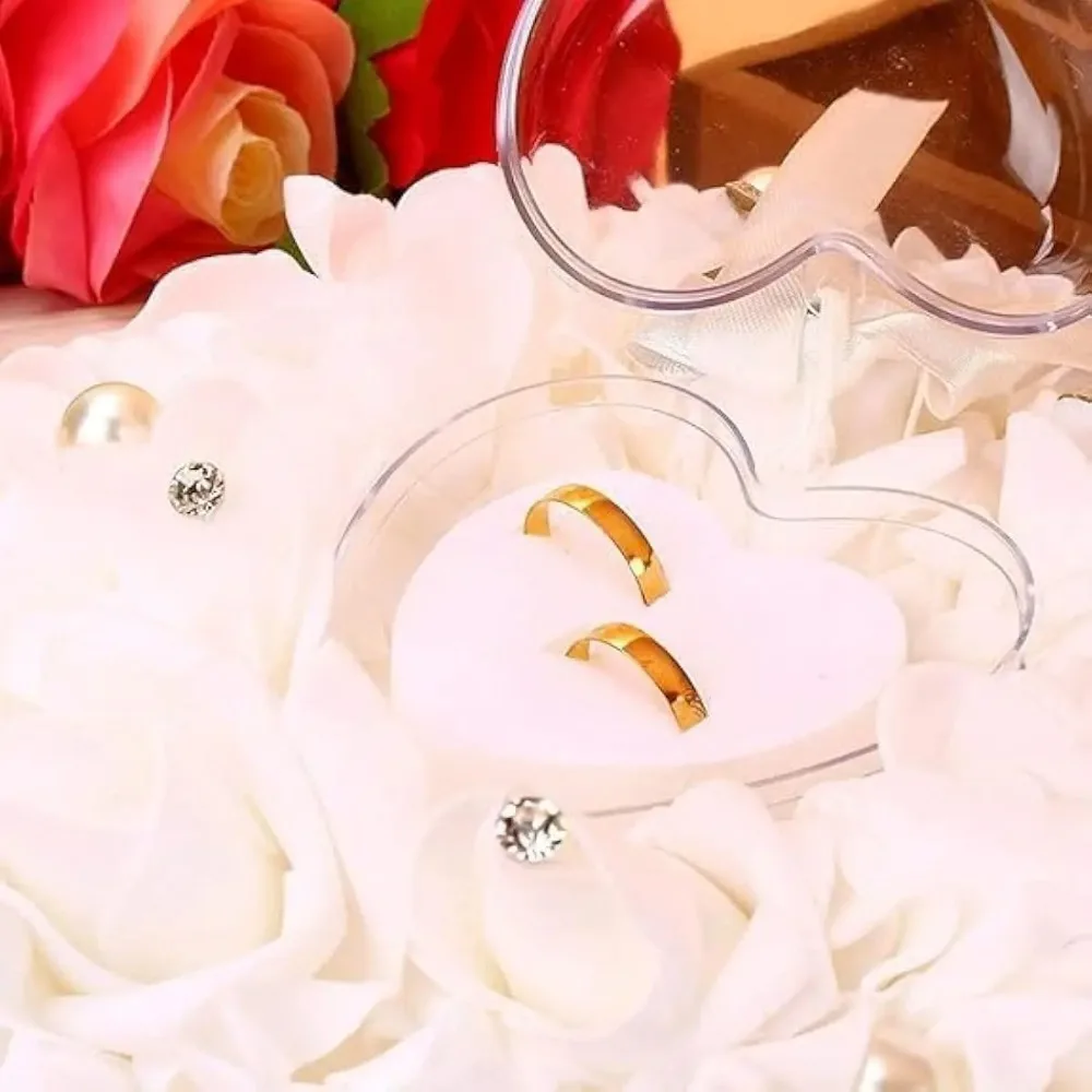 Romantische Hochzeit Elfenbein Satin Kristall Ringträger Kissen Kissen Ring Kissen Herzform für Verlobung Vorschlagen Ehe Dekor – Detail 5
