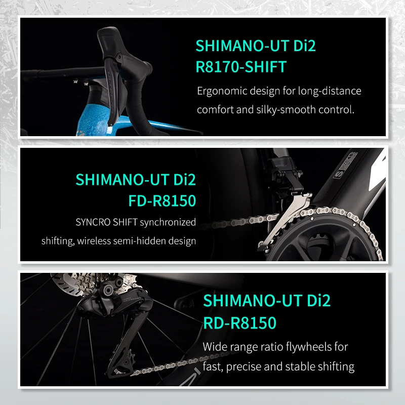 SAVA SLR8 Bici da strada E-Shift interamente in fibra di carbonio con SHIMAN0 ULTEGRA 8170 Di2 Kit Ciclocross Bici da strada Racer