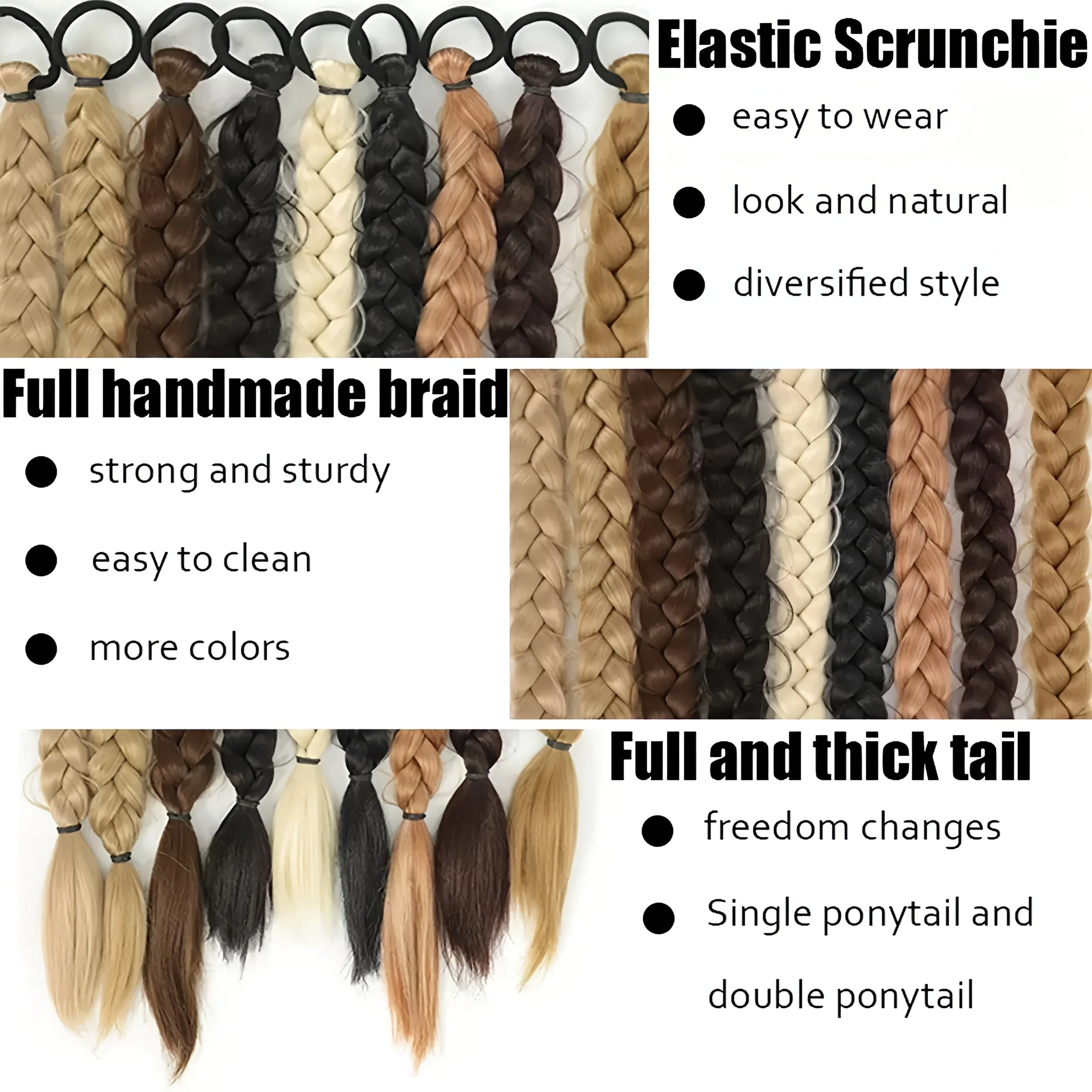 24 Inch Synthetic Long Braided Ponytail Hair Extensions for Women With Elastic Band  Hair Accessories