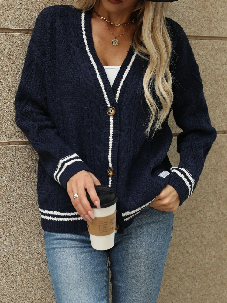 Autumn New Star Embroidered Knitted Cardigan Loose Lazy Wind Loose Sweater Jacket Single Breasted Long Sleeve Top Streetwear