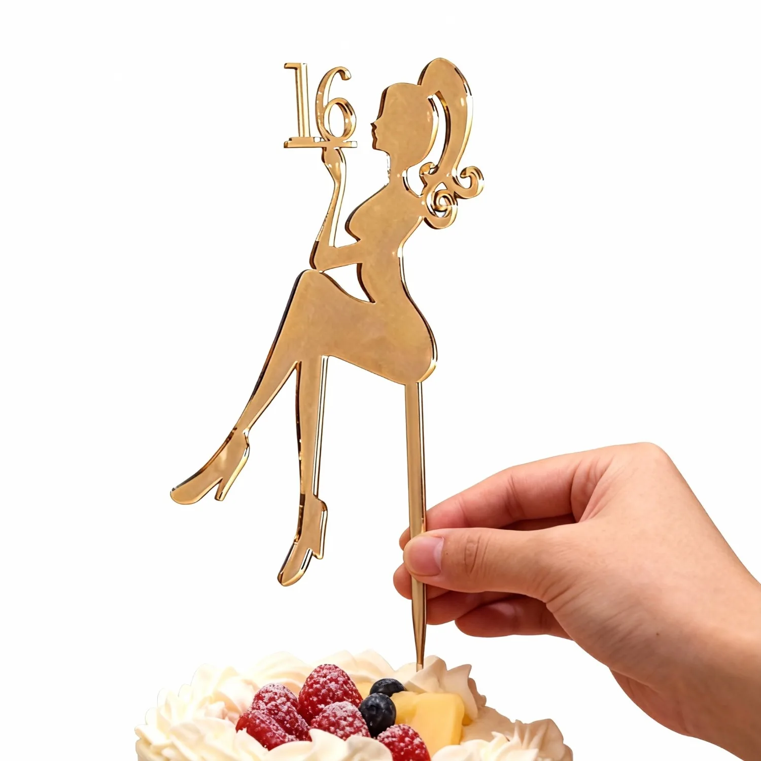 1 Stück goldener Acryl-Kuchenaufsatz „Sweet 16“ – elegante Zahl 16 Dekoration für Teenager-Mädchen-Geburtstag, Quinceanera und Meilenstein-Geschenk – Detail 5