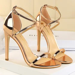 Women Fetish 8cm 11cm High Heels Sandals Summer Low Heels Champagne Gold Strappy Pumps Lady Gladiators Stiletto Stripper Shoes