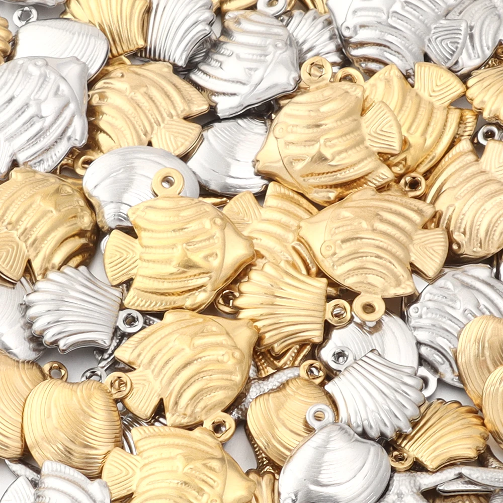 5-10 Stück goldfarbene Edelstahl-Seestern-Muschel-Anhänger, Meereslebewesen-Anhänger für DIY-Halsketten, Armbänder, Schmuckherstellung, Zubehör – Detail 4