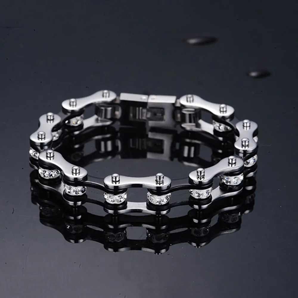 أساور رجالي، أساور ربط سلسلة الدراجات النارية على شكل فاسق للنساء، توزيع دعم المجوهرات المصنوعة من الفولاذ المقاوم للصدأ باللون الأسود #6