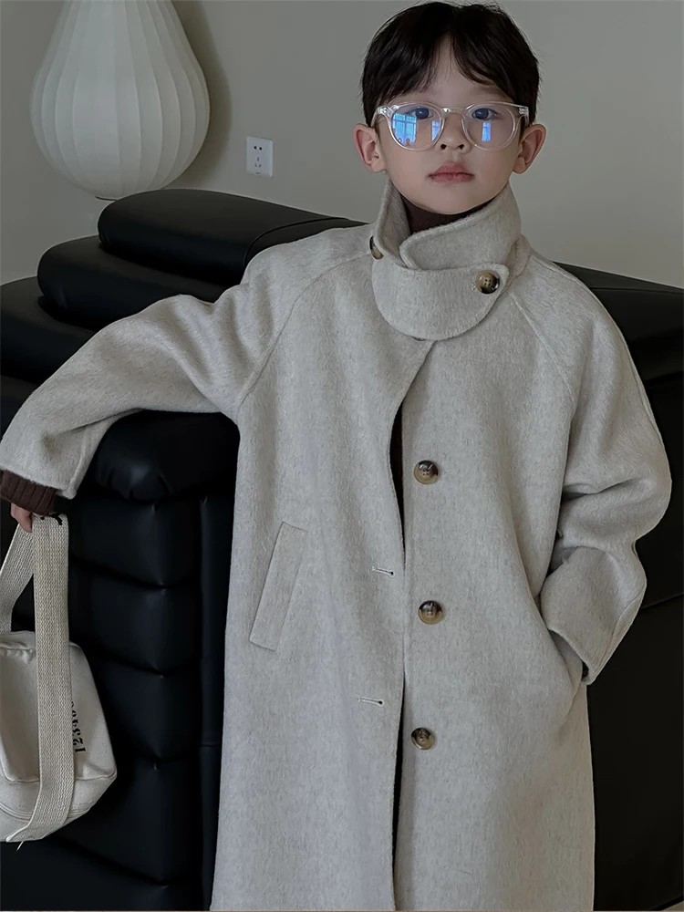 2-14Years New Kids Reversible Cashmere Coat Cool Boys Fashion Long Coat Fleece Thicken Warm OuterWear Children Winter Clothes