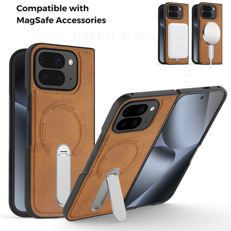 

Luxury Leather Kickstand Case For Google Pixel 10 Pro Fold 5G Wireless Charging Magnet For Magsafe Cover Pixel 10 Pro Fold GU0NP