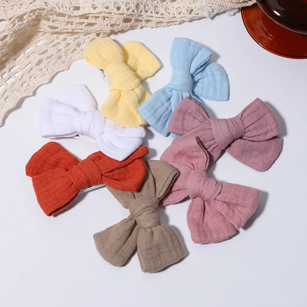 2Pcs/Set Bows Hair Clips for Girls Cotton KidsBowknot Hair Clips Cute Barrettes Headwear Kids Safety Hairpin Hair Accessories