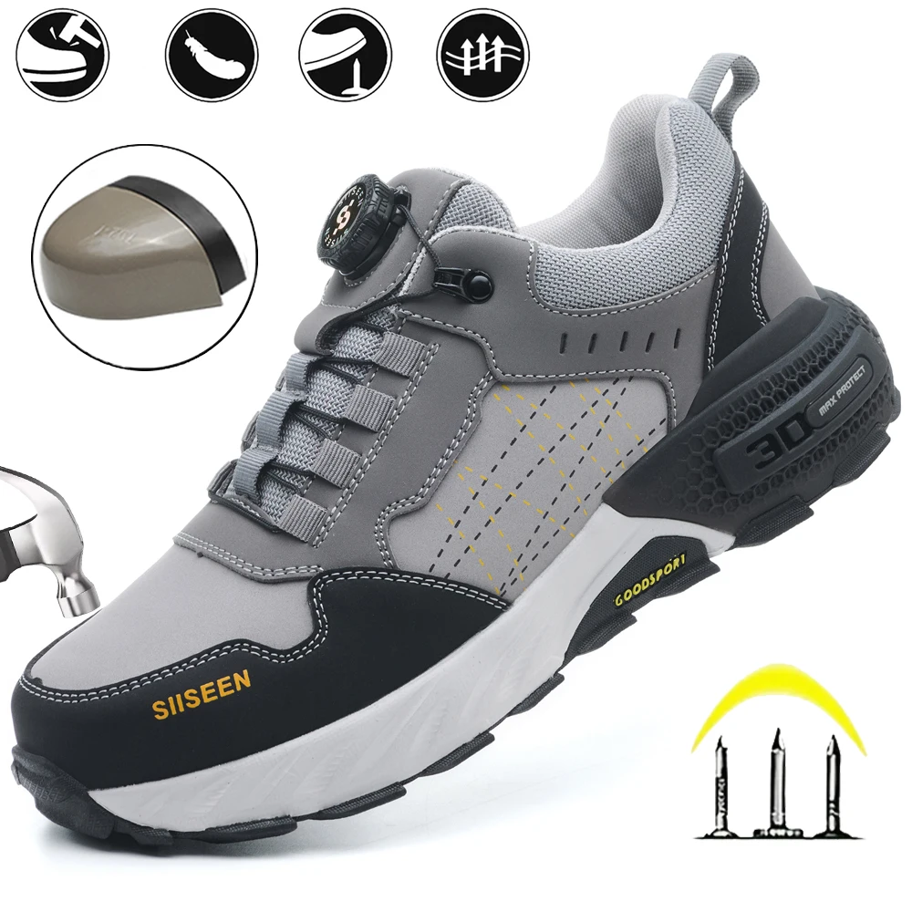 メンズ安全靴-耐衝撃鋼製先芯-耐パンクケブラー製-滑り止めワークブーツ-おしゃれなボタン付き