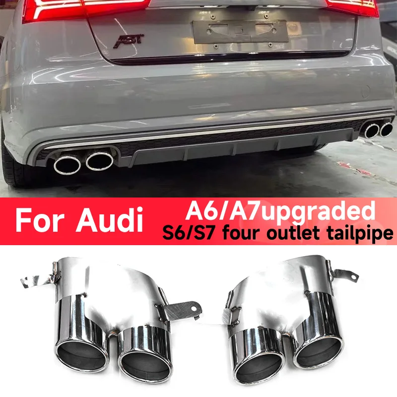 For 2016 to 2018 Audi A6 A7 Exhaust Tailpipe Tailpipe Conversion S6 S7 4 Outlet Sport Stainless Steel Black Tailpipe Silencer