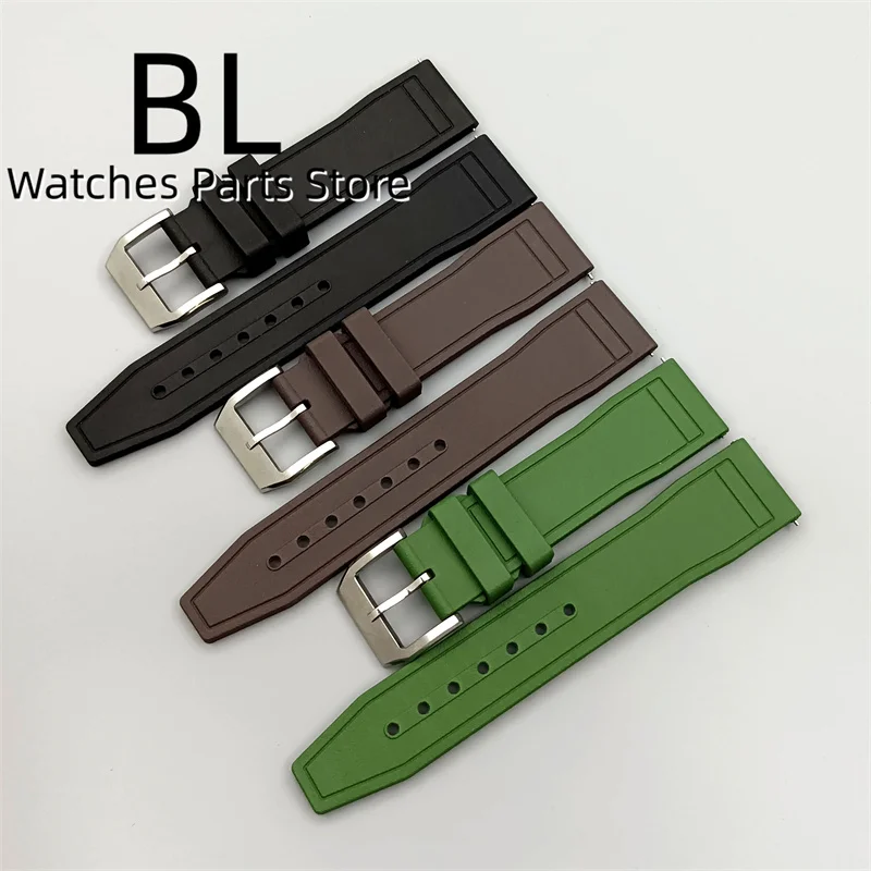 BLIGER 20mm Rubber Watch Strap Black Brown Green Color Stainless Steel Silver Pin Buckle Repalcement Watch Parts Accessories