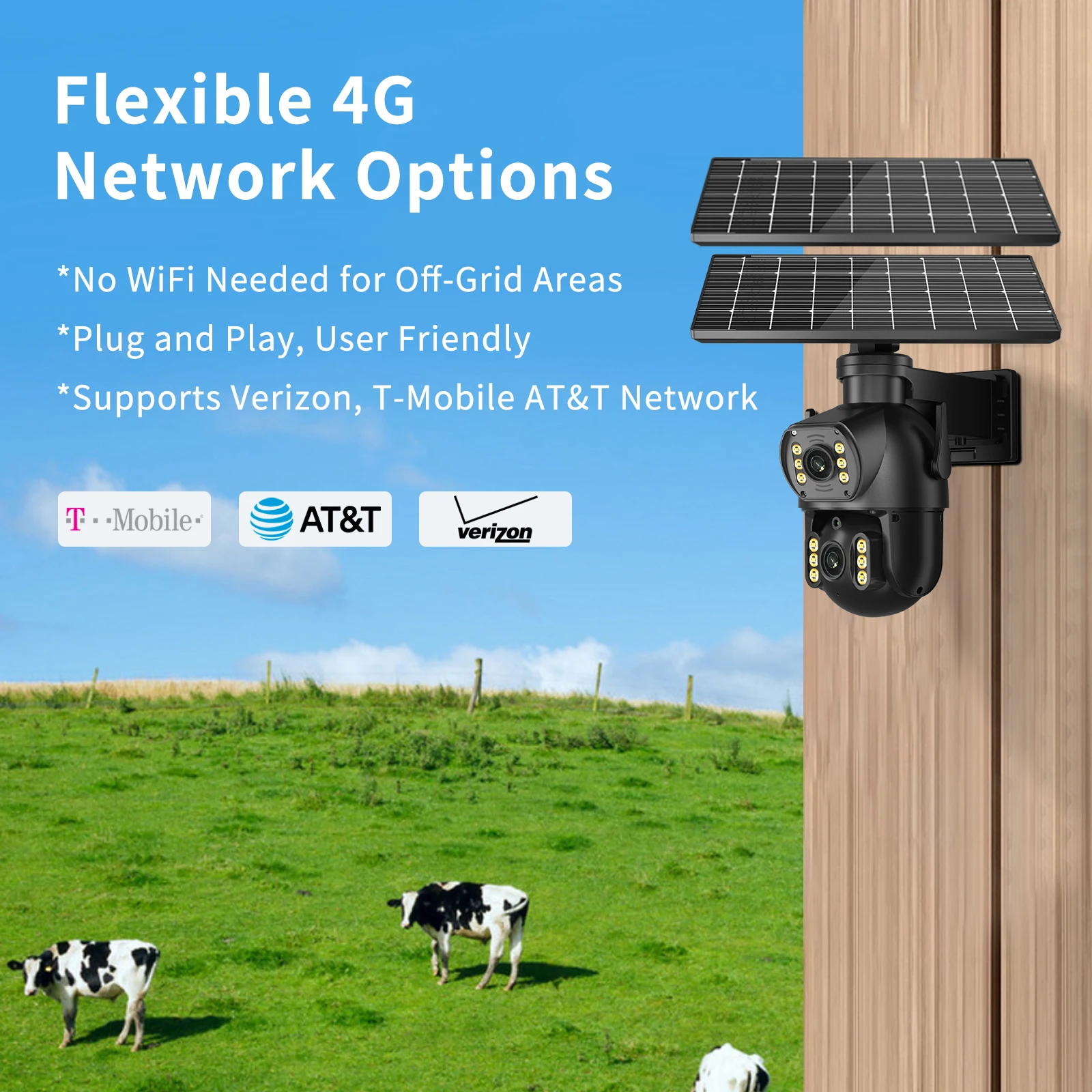 Neye 8MP/4K P18 Solar Powered 4G SIM Card Camera Dual Lens Outdoor Camera With Built-In Battery PIR Human Body Sensing Camera