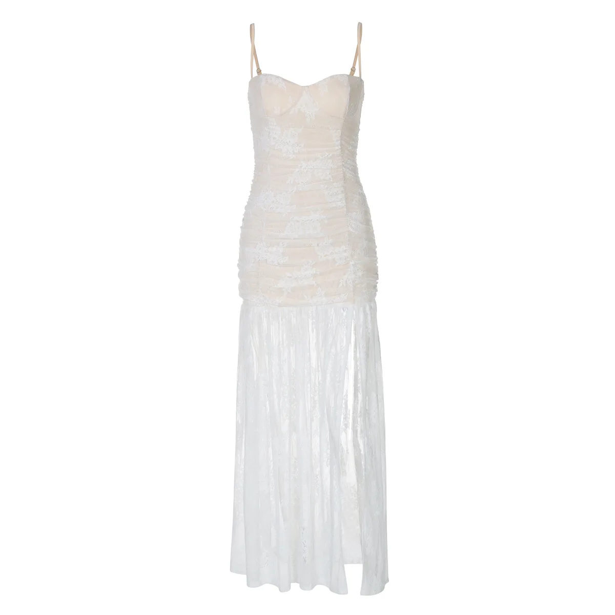 Abbigliamento europeo e americano di Amazon Abito estivo con spacco sottile con reggicalze e taglio sul petto in pizzo speziato 2025