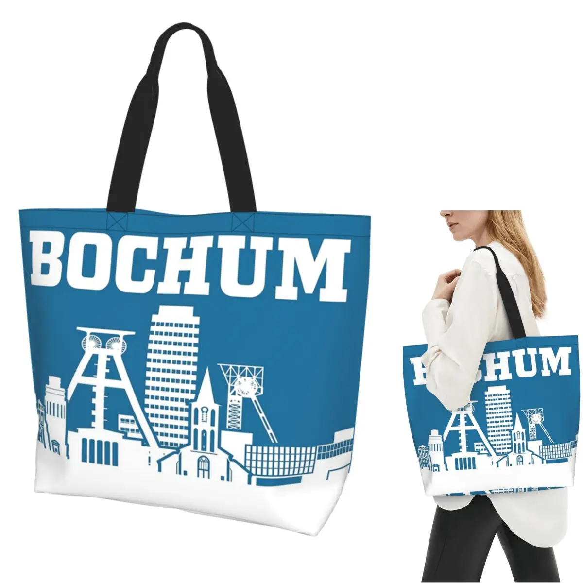 

Bochum Сумка-тоут для покупок Холщовая сумка на плечо большой вместимости Сумка-шоппер для продуктов для женщин