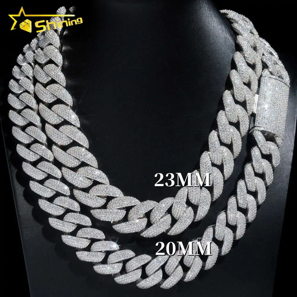 Selling 925 Solid Silver 20mm 23mm Heavy Cuban Chain Custom Hip Hop Iced Out Jewelry Vvs1 Moissanite Cuban Link Chain