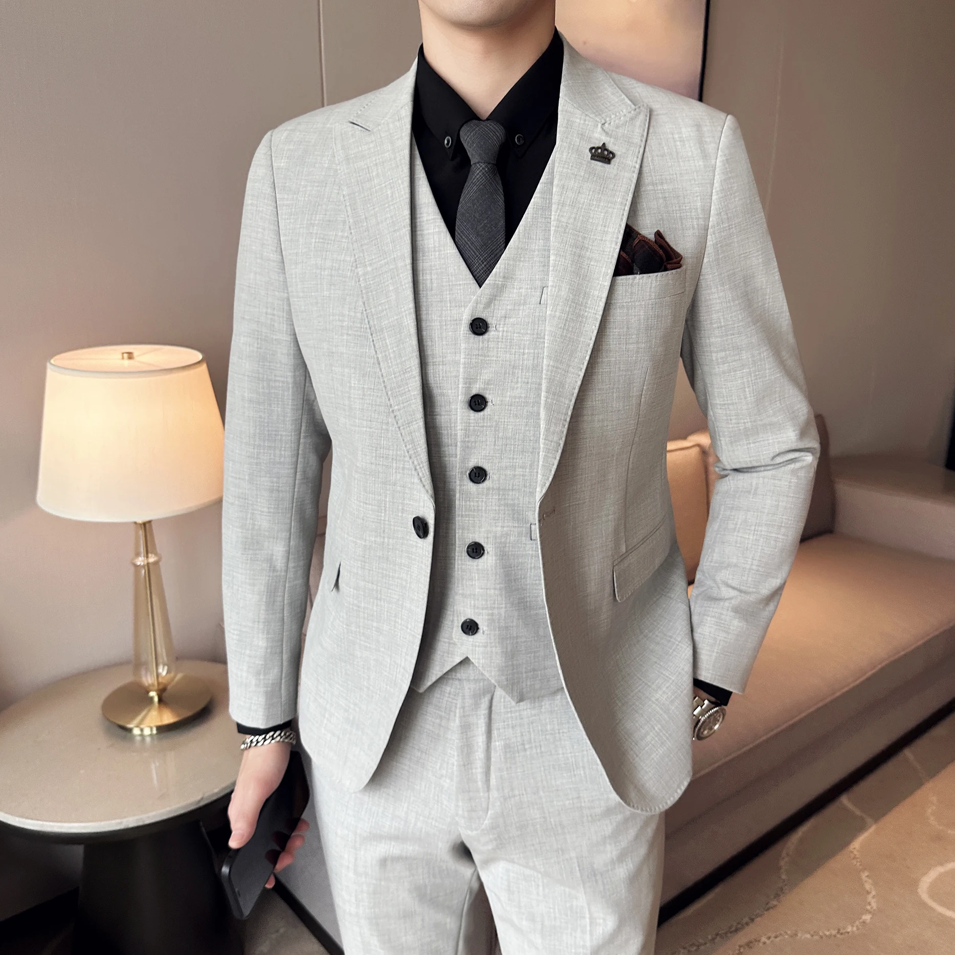 (Blazer+Pants+Vest) Luxury 3 Piece Men\'s Wedding Suit Fashion Men\'s Slim Fit Jacket Business Office Suits Sets Large Size 4XL