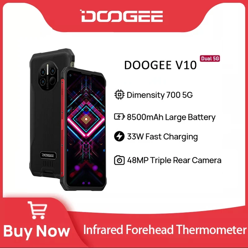 

DOOGEE V10 Dual 5G Global Version Rugged Phone 8500mAh Battery 48MP Rear Camera 6.39"DotDisplay 33W Fast Charging SmartPhone NFC