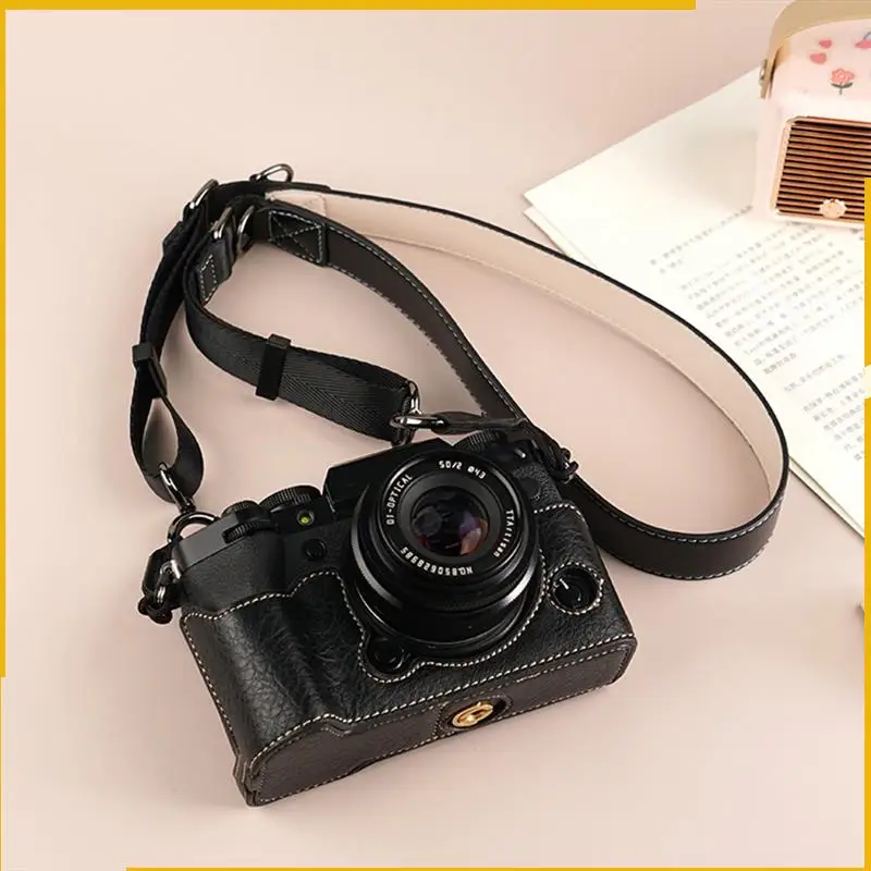 Capa protetora para câmera A93P Capa de couro para câmera Fujifilm Xm5 Base protetora + alça de ombro marrom