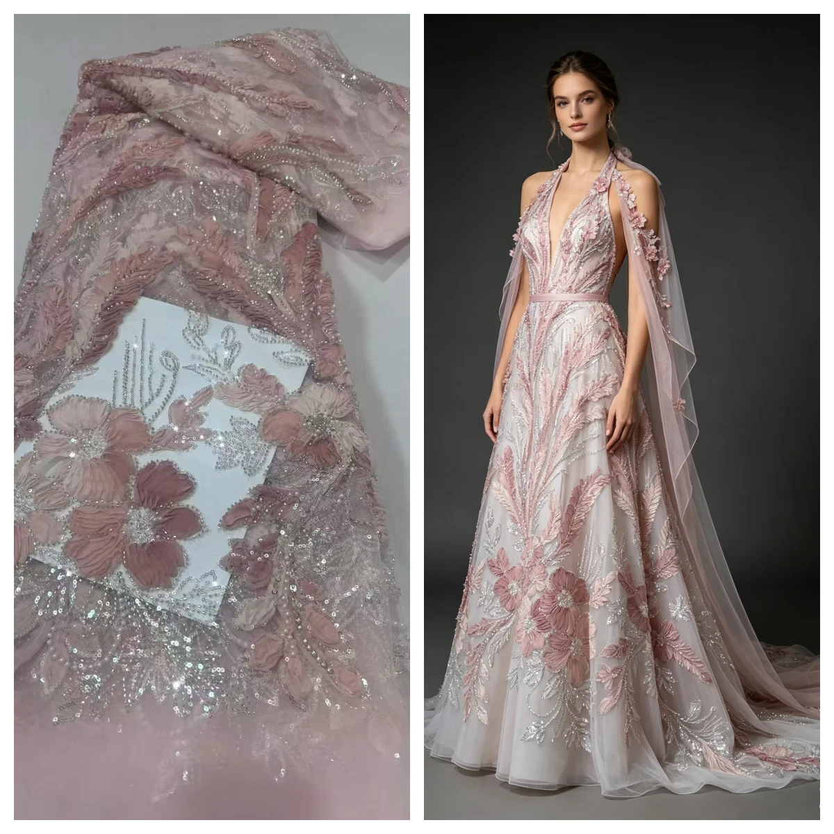 Africa Modern Embroidered Mesh Fabric New Light Luxury Senior Heavy Industry Embroidery  Sequin Evening Dress Fabric