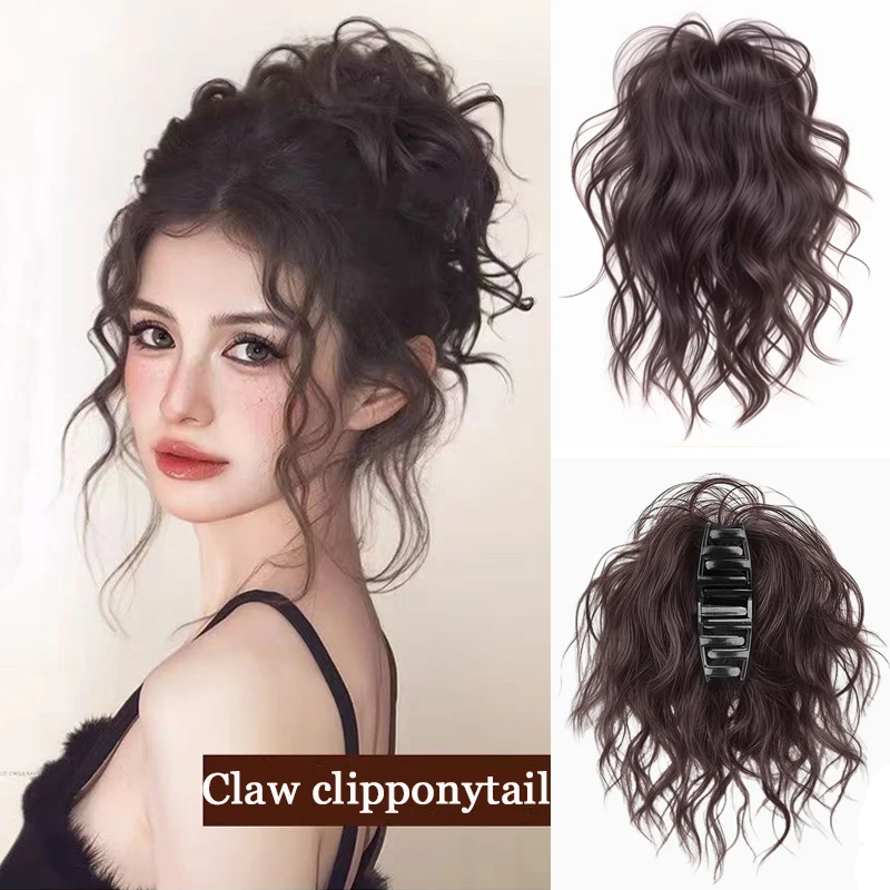 Synthetic Curly Hair Bun Extensions Wig Wavy Curly Chignon Hair Bun with Claw Clip Fluffy Hairpiece for Women Daily Party Use