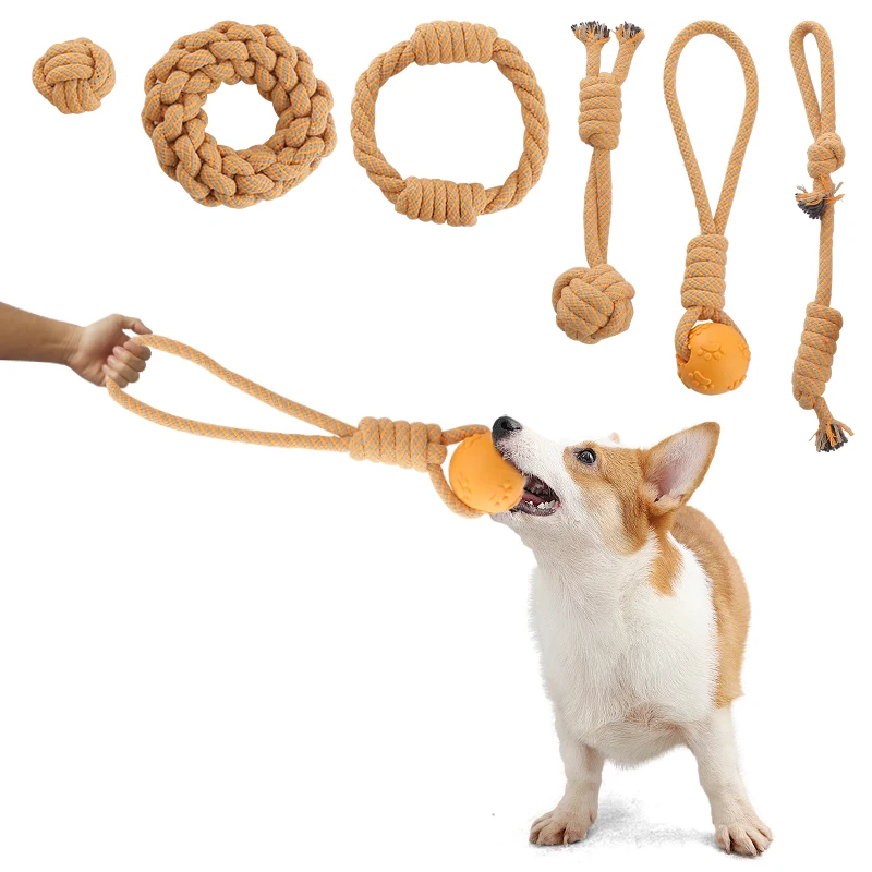 Cotton rope dog toy, suitable for small and medium-sized dogs, interactive molar training, good dental health, relieve anxiety