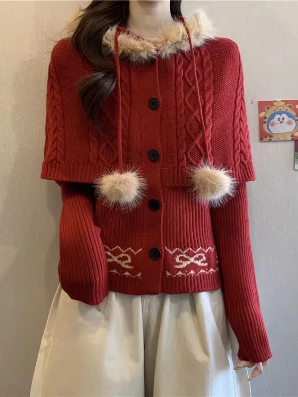 

Red Long Sve Loose Knitted Sweater Women's plus Size Spring 2026 Faion Slimming Top Korean Sle Commute Flannel