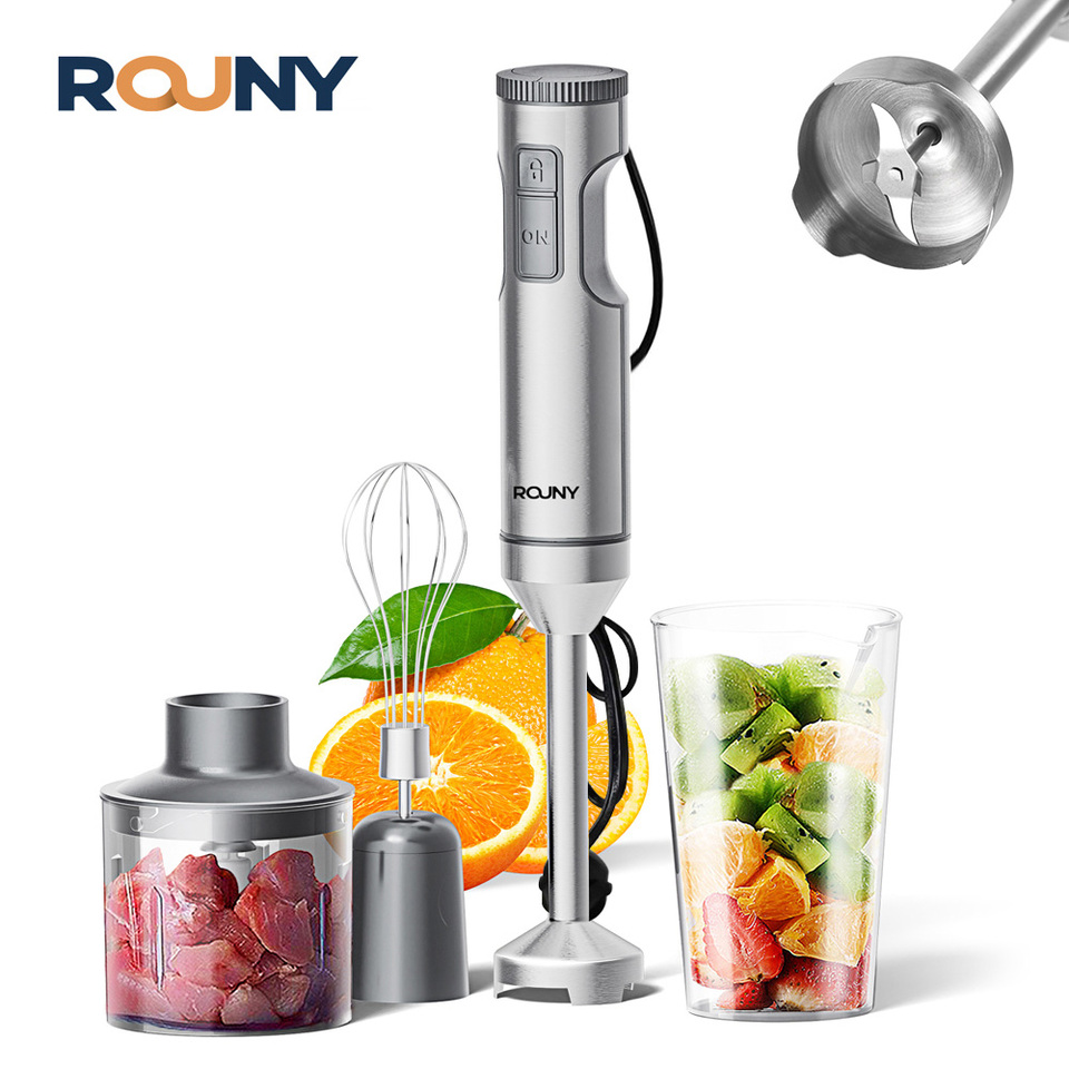  Hand Immersion Blender Powerful 4-in-1 Stainless Steel Stick Food Mixer 700ml Mixing Beaker 500ml Processor Whisk 