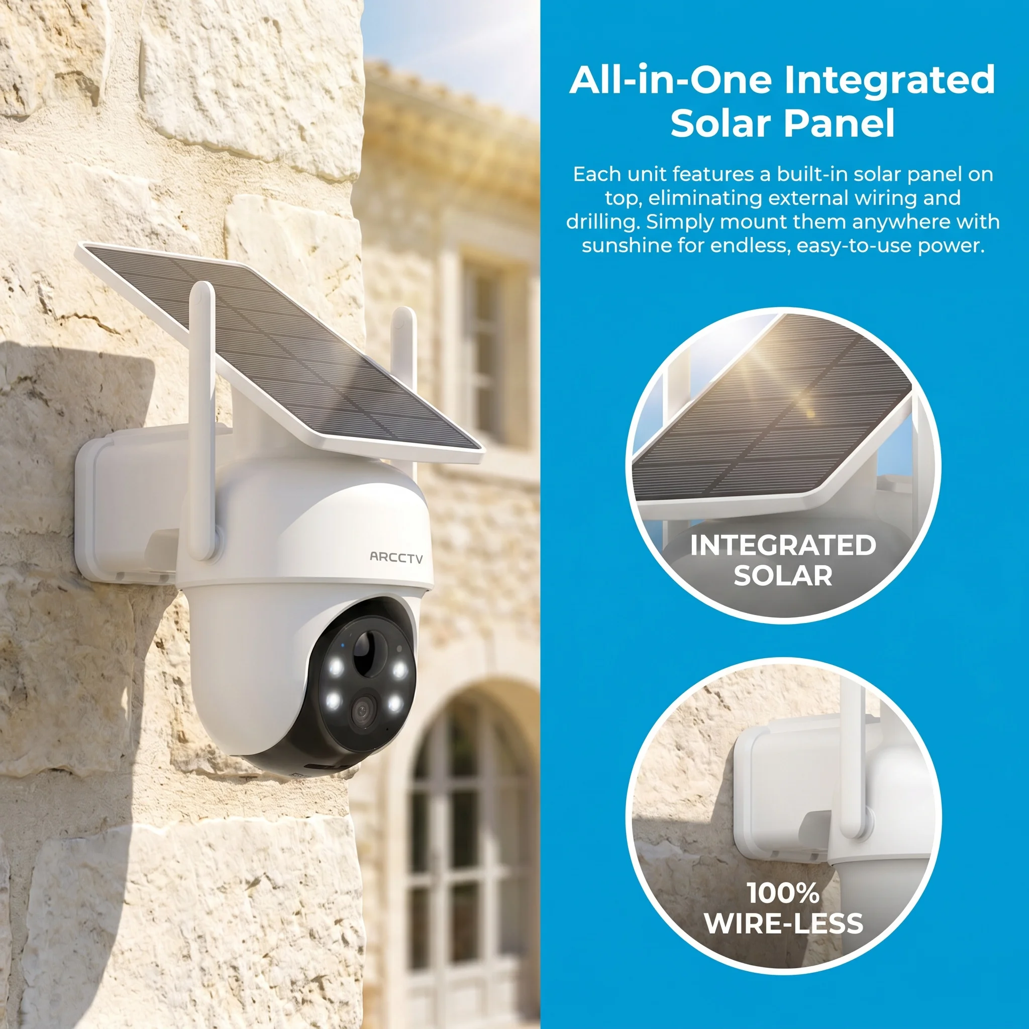 ARCCTV 2K Wifi Solar Kamera Kit Outdoor Wireless Sicherheit Überwachung Kamera Set Menschliches Erkennen Zwei-wege Audio Farbe nachtsicht – Detail 4