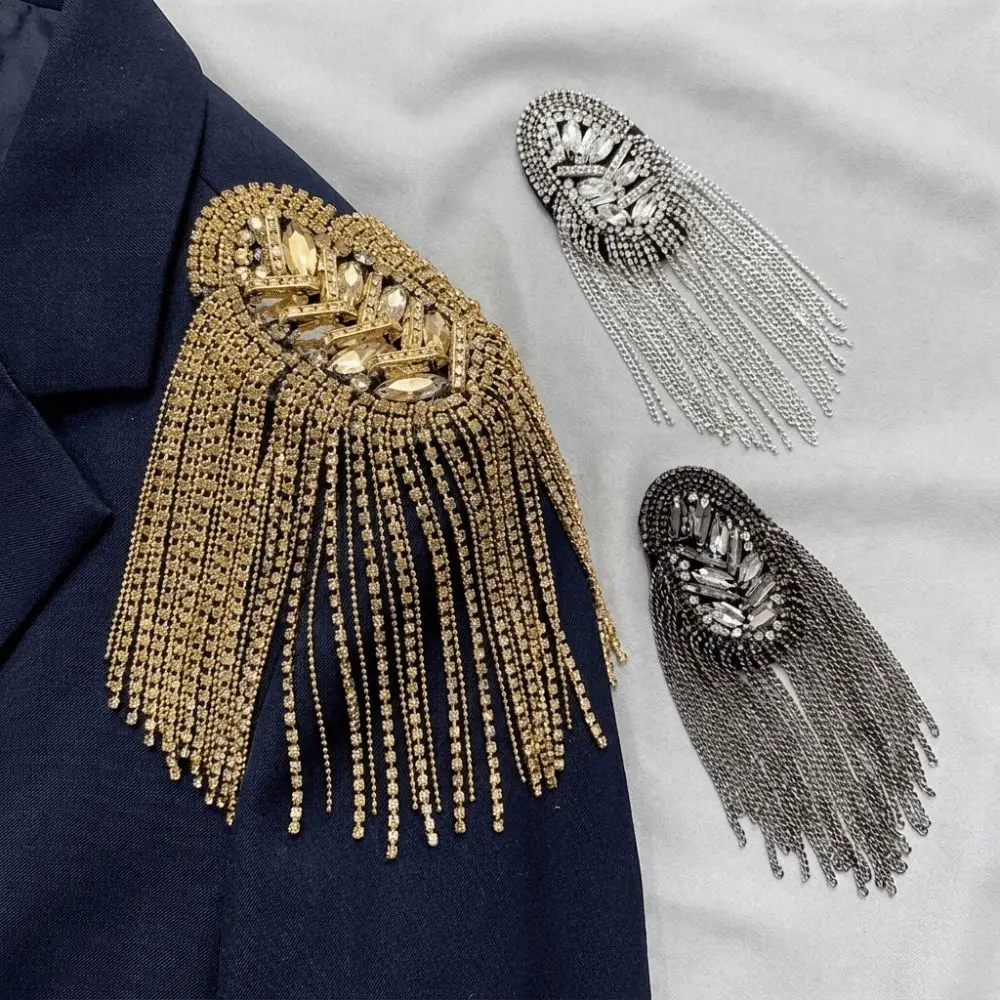 Handmade Shoulder Epaulettes Vintage Long Chain Tassel Shoulder Board Lightweight Fringe Design Rhinestone Epaulet Performance