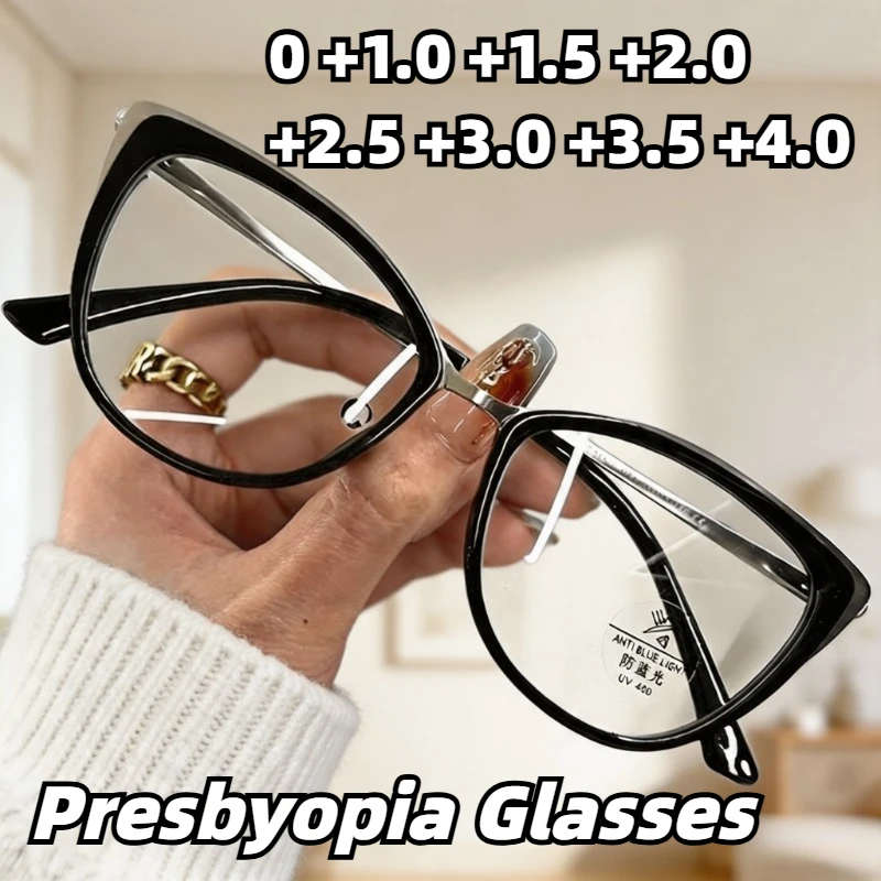 Vintage Cat-Eye Anti-Blue Light Presbyopia Glasses Unisex High-Definition Comfortable Reading Eyewear Diopter 0 To +4.0