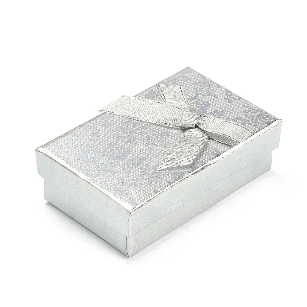 24pcs Rectangle Cardboard Jewelry set boxes 2 Slots with Bowknot Outside and Sponge Inside for Rings and Earrings 83x53x27mm