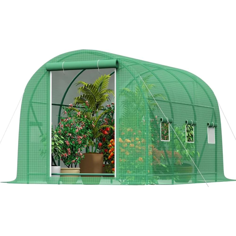 

10x7x7 ft Greenhouse, Outdoor Walk-in GreenHouses with Screen Windows and Dual Zippered Door, Portable Waterproof Green
