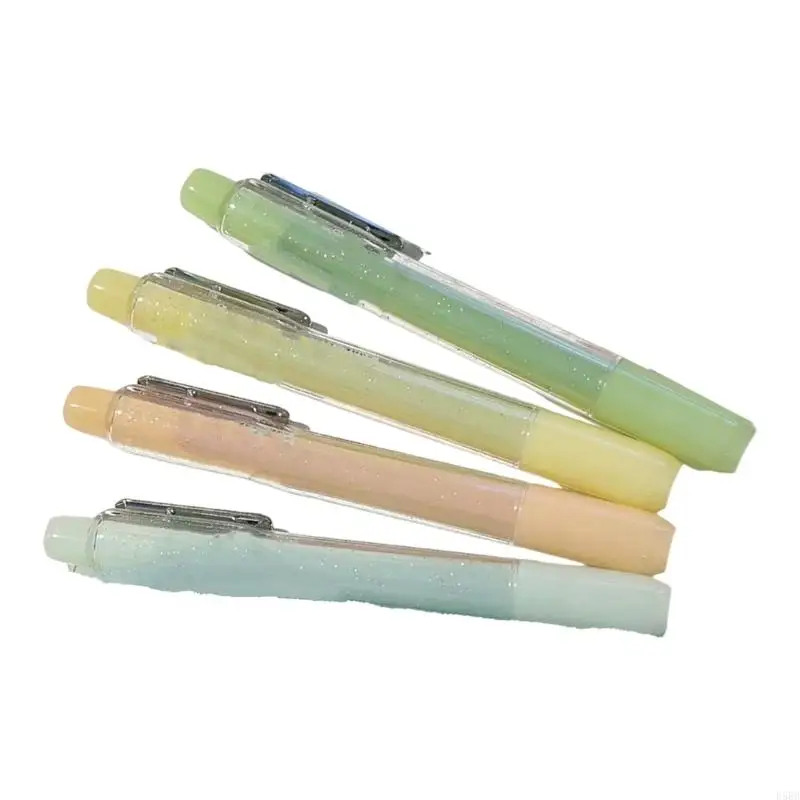D5BB 4pcs متلألئة قلم تمييز قلم مقلوب نصيحة سريعة الجفاف لعلامة مخطط دفتر ملاحظات التمييز تسليط الضوء