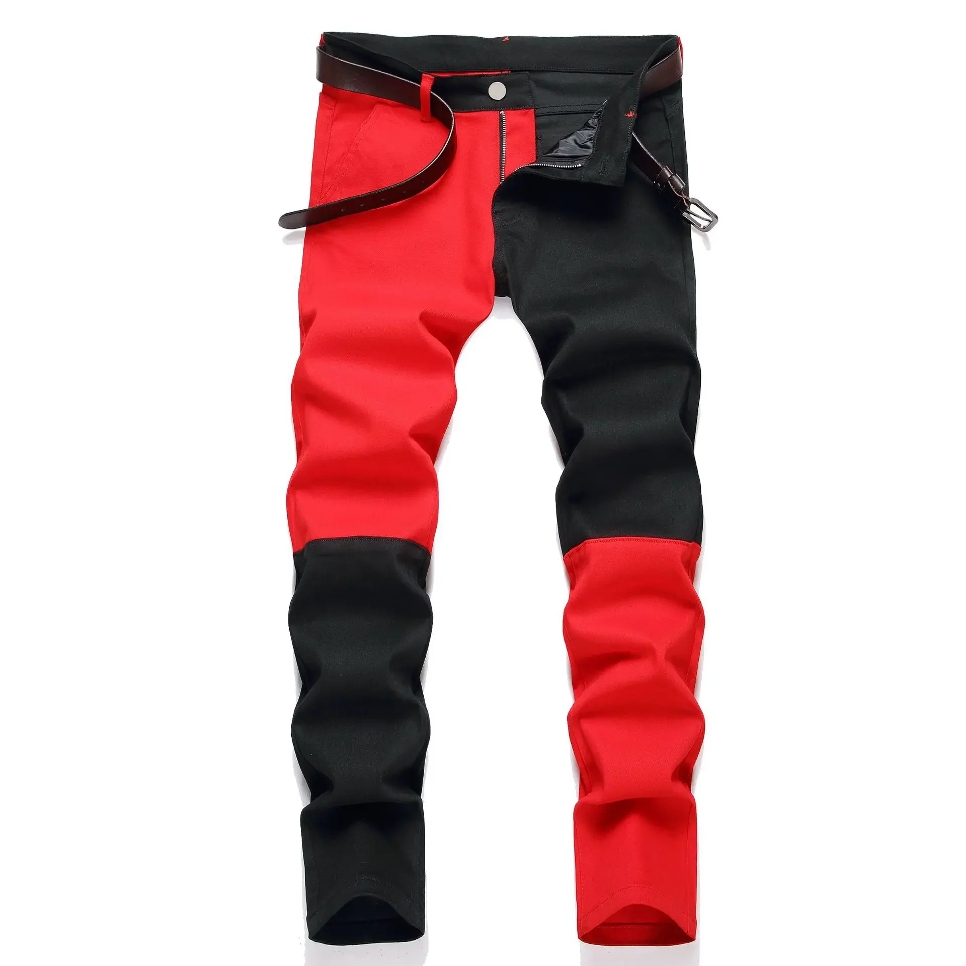 Brand Red Blue White Stitching Men Jeans Autumn Winter New Slim Skinny Stretch Street Hip Hop Male Elastic Denim Pants 28-40