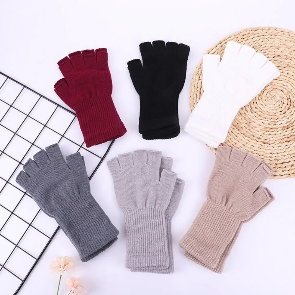 Fashion Elbow Long Half Finger Gloves Pure Color Stretch Work Gloves Knitted Arm Warmers Mittens Autumn Winter