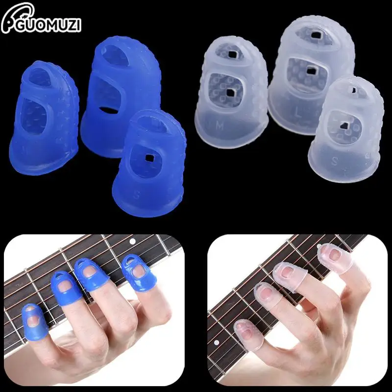 4Pcs/Set Silicone Finger Guards Guitar Fingertip Protectors For Ukulele Guitar S M L Transparent Blue Color