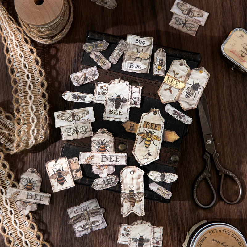 20pcs collection cloth label series retro handbook DIY scrapbook material label sticker creative aesthetic stationery sticker