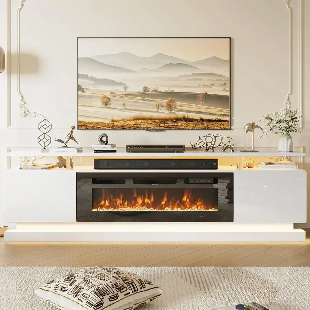 

Fireplace TV Stand, Modern Entertainment Center for TVs Up to 80, TV Console with Storage Cabinets, Media Console for Living Ro