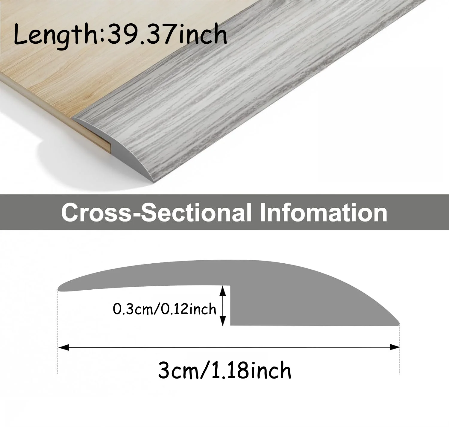 1PC 1m/39.37inch Carpet To Tile Floor Transition Strip Wear-resistant Cuttable Edging Trim Strip PVC Self Adhesive Threshold Cov